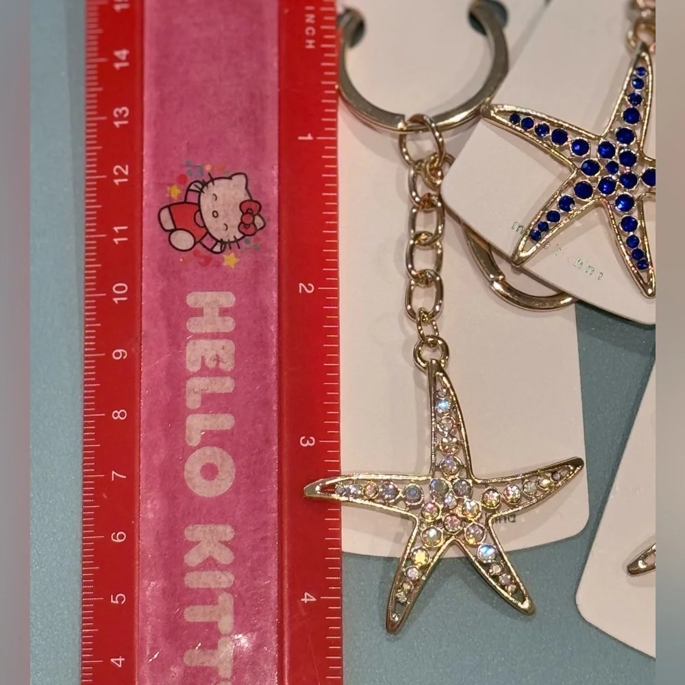 BAG CHARM Mint Starfish Keychain Sparkly Crystal Sea Star Iridescent & Gold
